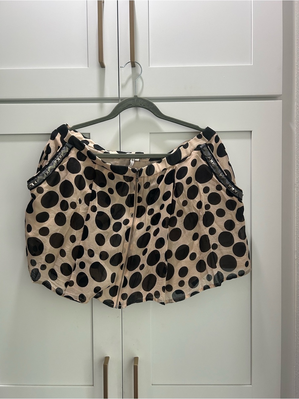 BCBGeneration Beige Mini Skirt with Black Polka Dots